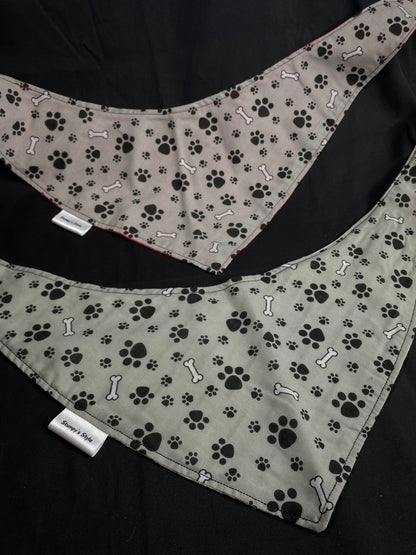 Grey Paw Prints Bandana