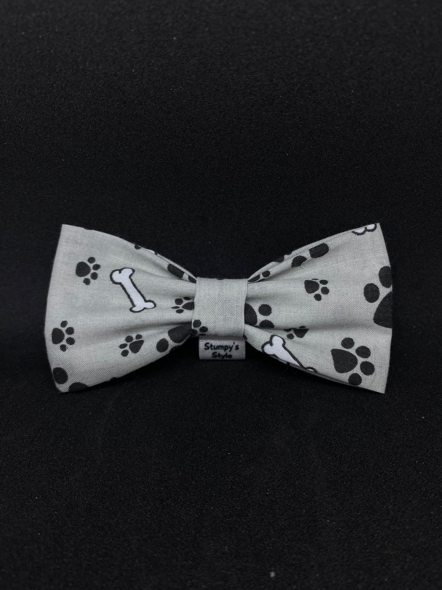 Grey Paw Prints Bow