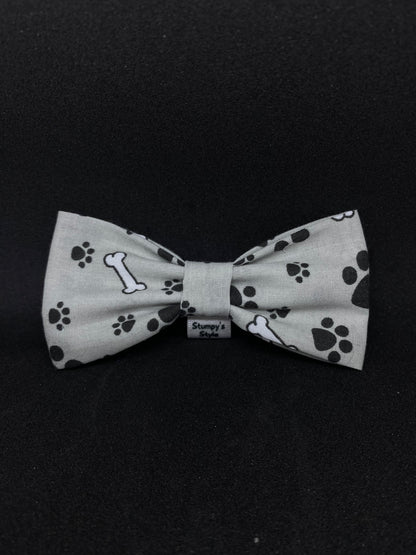 Grey Paw Prints Bow
