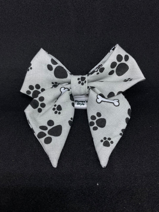 Grey Paw Prints Bow