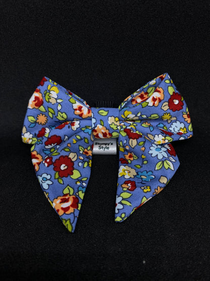 Blue Floral Bow